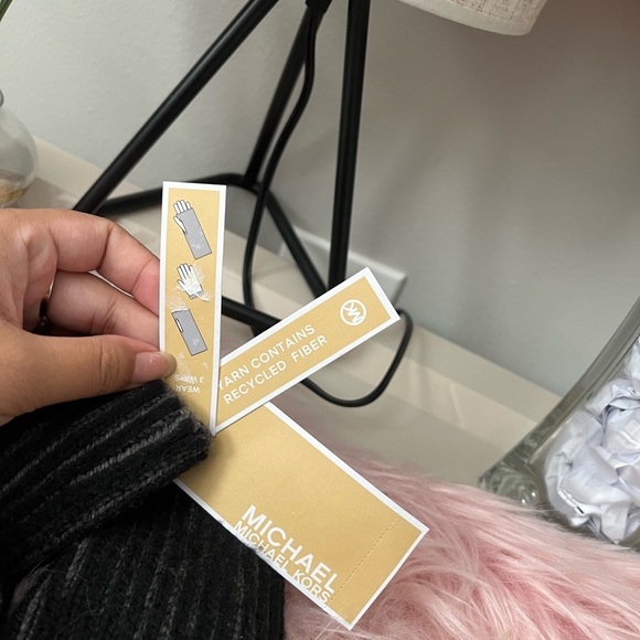 NWT Michael Michael Kors Fingerless Gloves Soft Knit Black Gray Ribbed Arm Sock - Picture 11 of 11